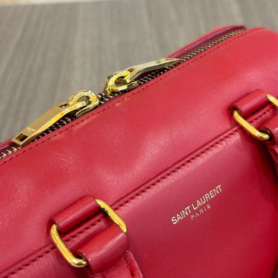 YSL 355393 櫻桃 紅 色 全皮 MINI 18 SPEEDY 波士頓包 手提包 斜背包 兩用包 肩背包-15