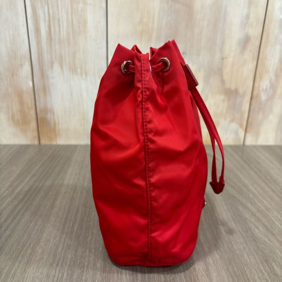 PRADA 1N0369 紅色 三角標 帆布 三角鐵牌 束口包 化妝包 收納包 萬用包-2
