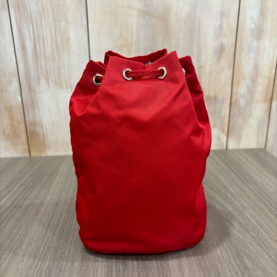 PRADA 1N0369 紅色 三角標 帆布 三角鐵牌 束口包 化妝包 收納包 萬用包-3
