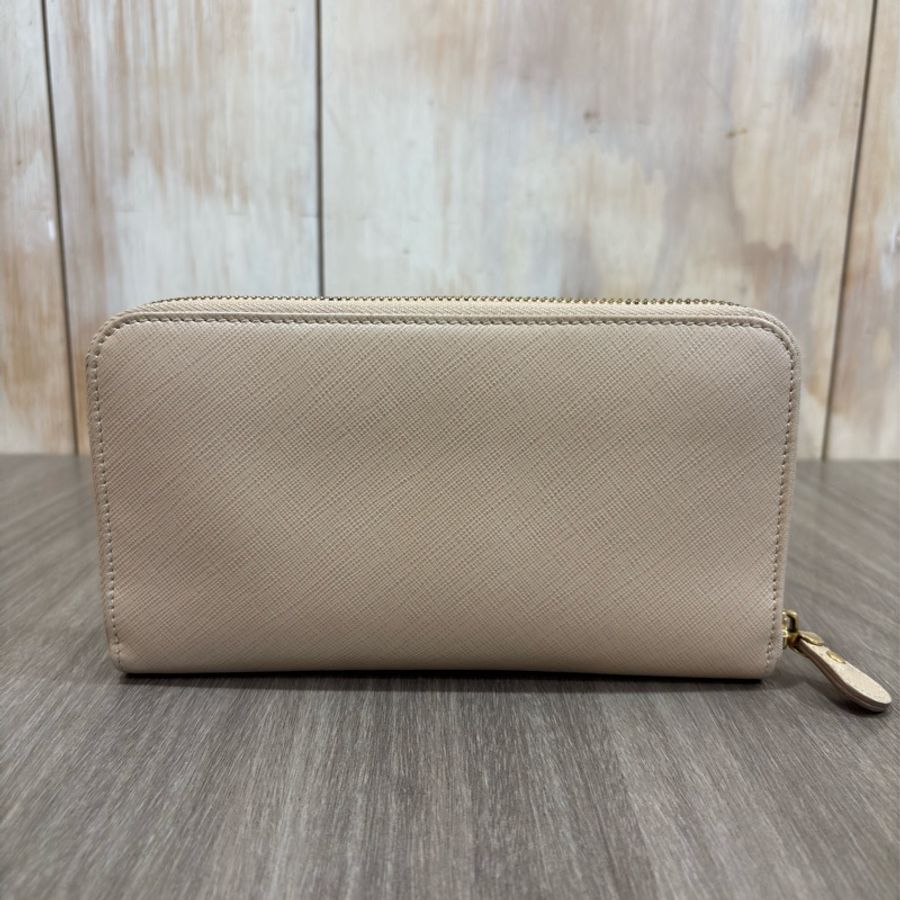 Salvatore Ferragamo 粉膚色 全皮 蝴蝶結 拉鍊 零錢 發財 長夾 皮夾 錢包-3