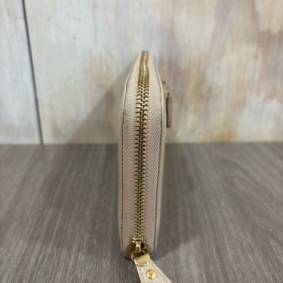 Salvatore Ferragamo 粉膚色 全皮 蝴蝶結 拉鍊 零錢 發財 長夾 皮夾 錢包-5