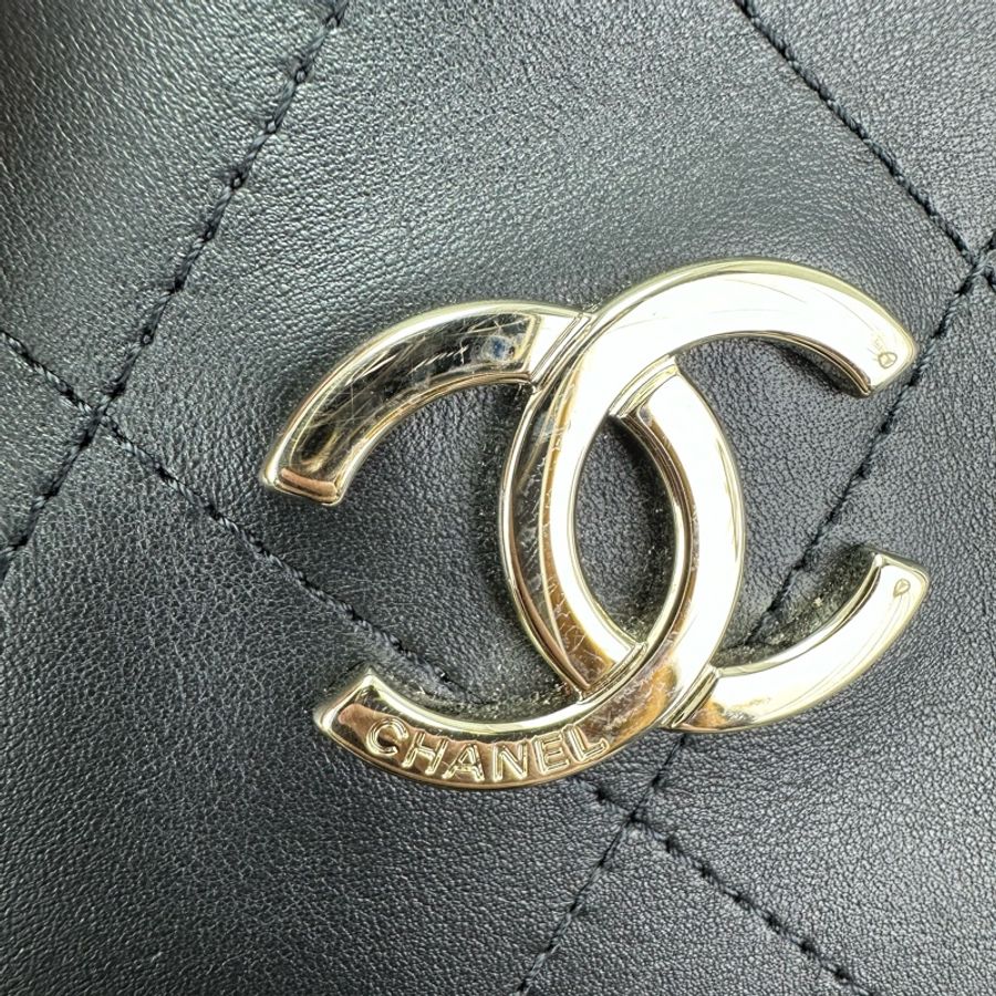 CHANEL 黑金真皮菱格子母沙灘包 Tote Bag 全套有單-7
