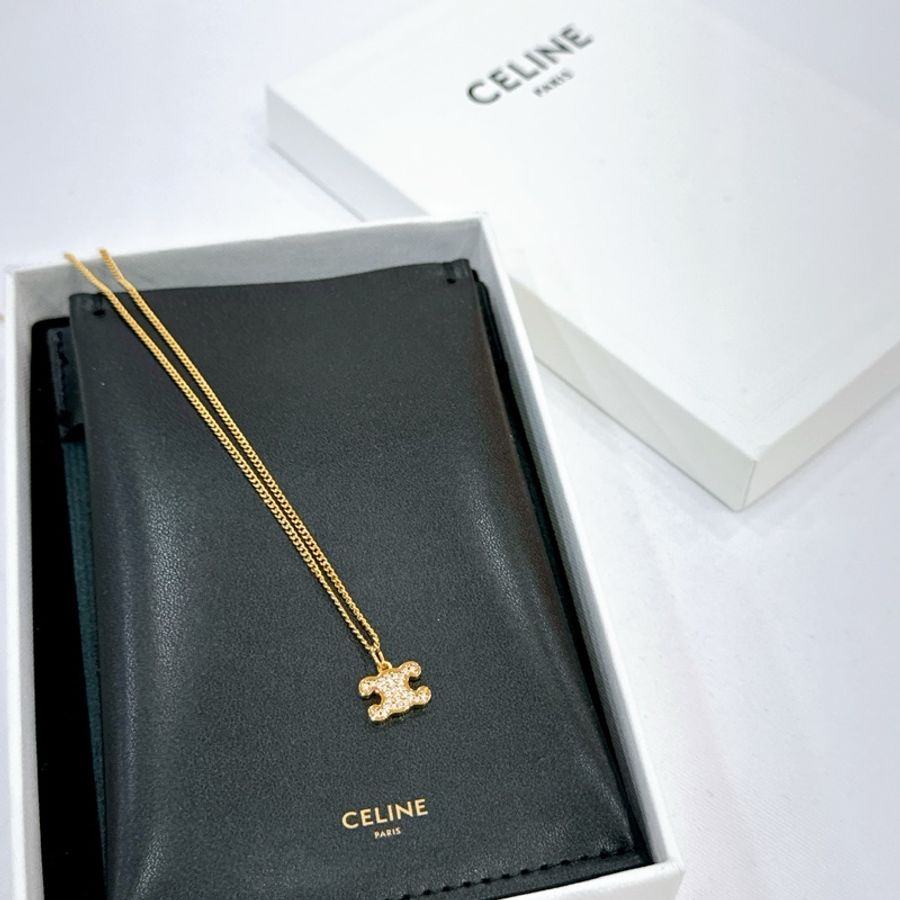 🧚🏻‍♀️莉亞精品♡Celine 水鑽Logo項鍊 金全新🧚🏻‍♀️-0