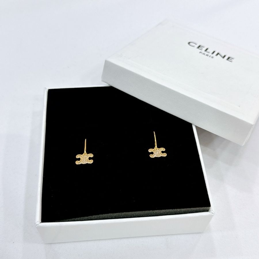 🧚🏻‍♀️莉亞精品♡Celine 水鑽Logo垂吊耳環 全新🧚🏻‍♀️-0