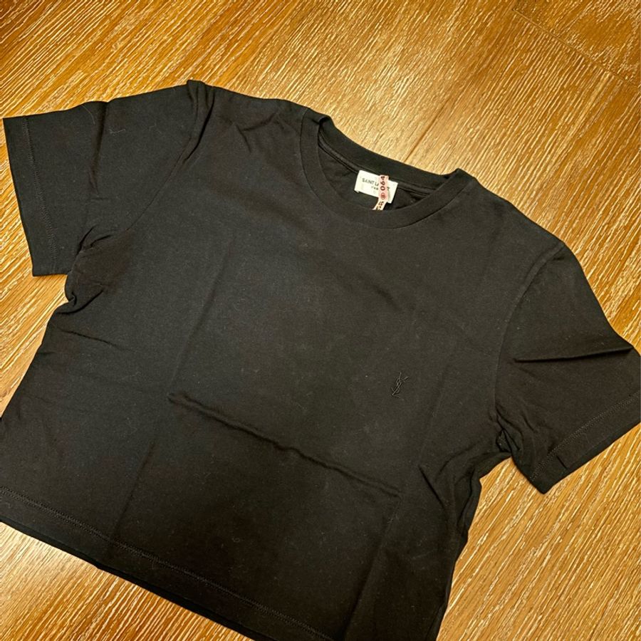 YSL 黑色Logo短版上衣-0