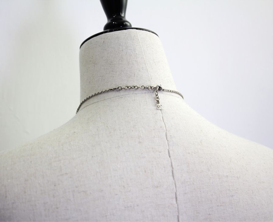 Chanel Vintage 10A 樹脂透明正方黑CC吊墜頸鏈-3
