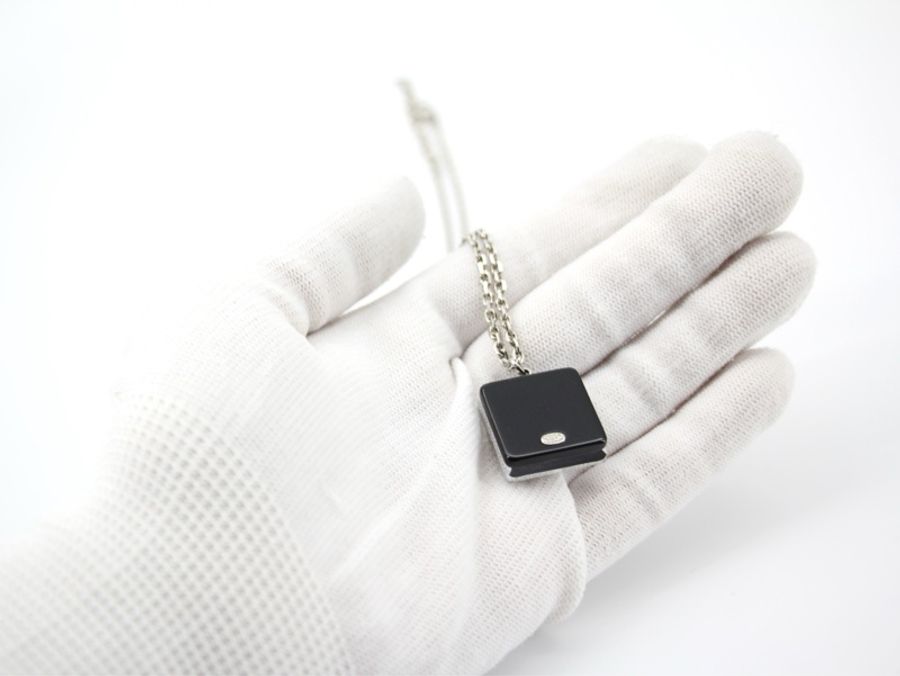 Chanel Vintage 10A 樹脂透明正方黑CC吊墜頸鏈-7