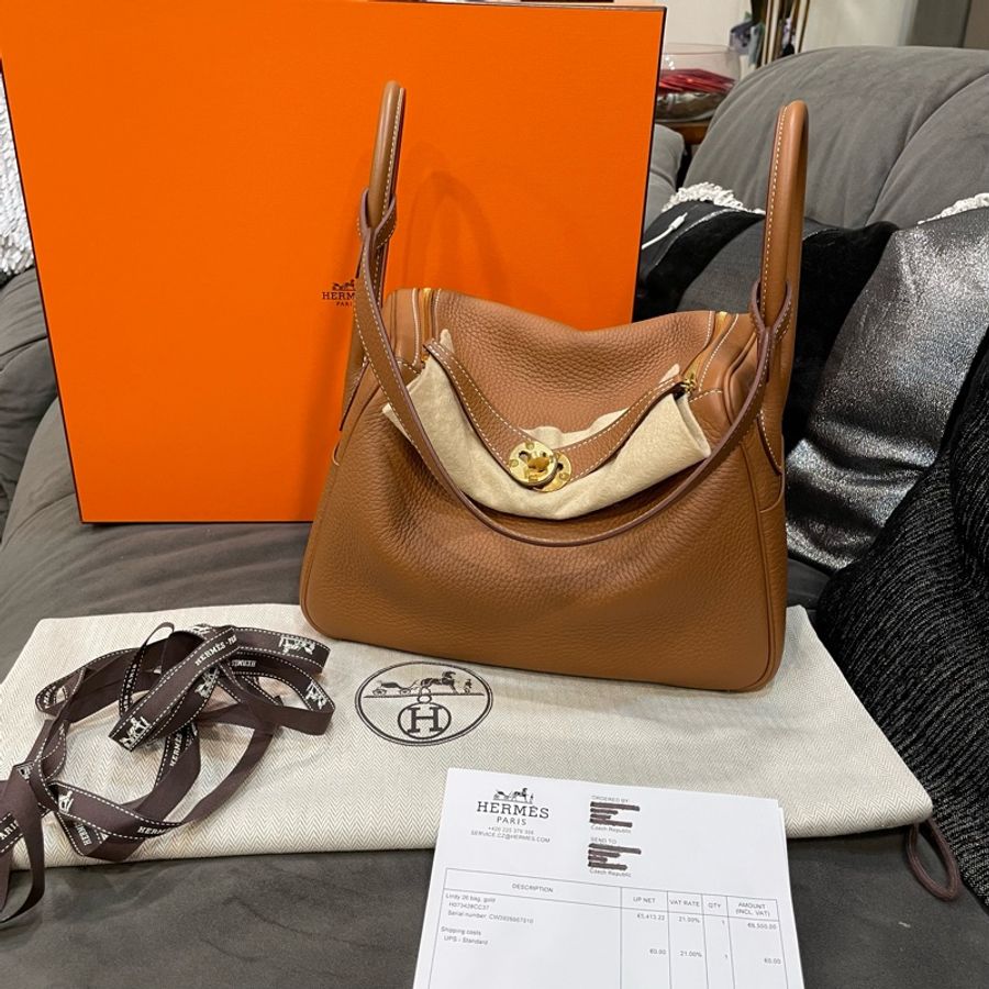 全新帶膜 全配🈶️購證🔥#愛馬仕 #W刻 #lindy26 #金棕 金釦 #hermes-5