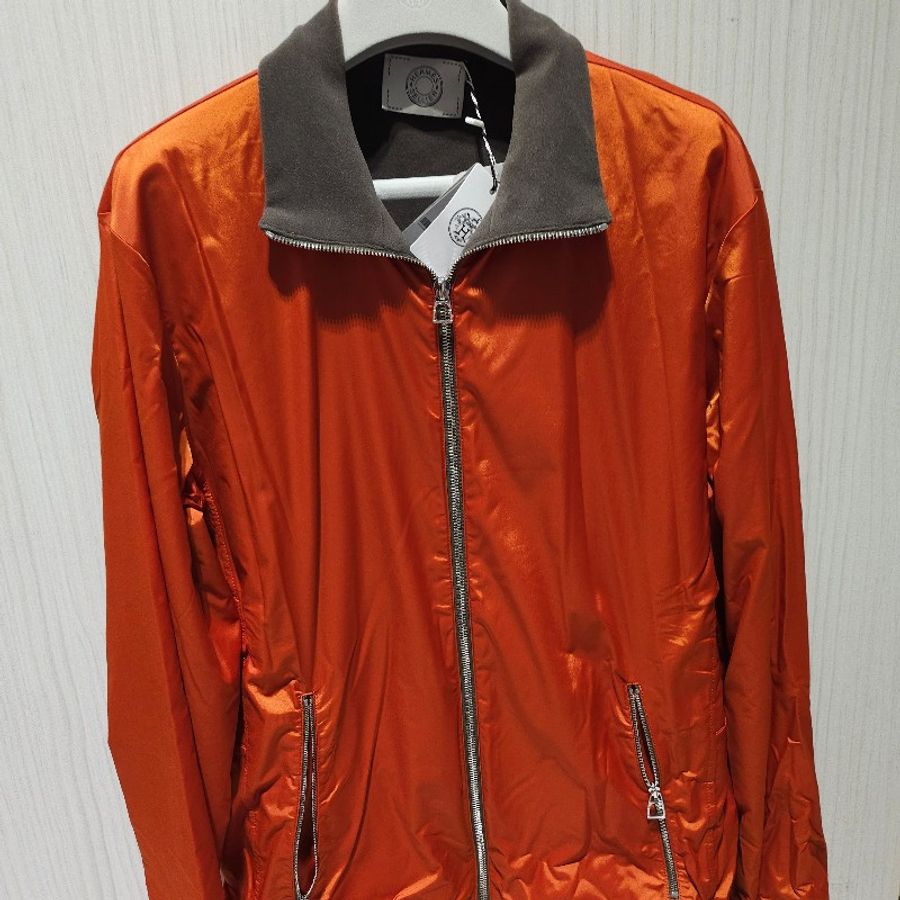 (全新離櫃新品) HERMES Warm-Up抓毛絨夾克火橘色 男版 XL-0