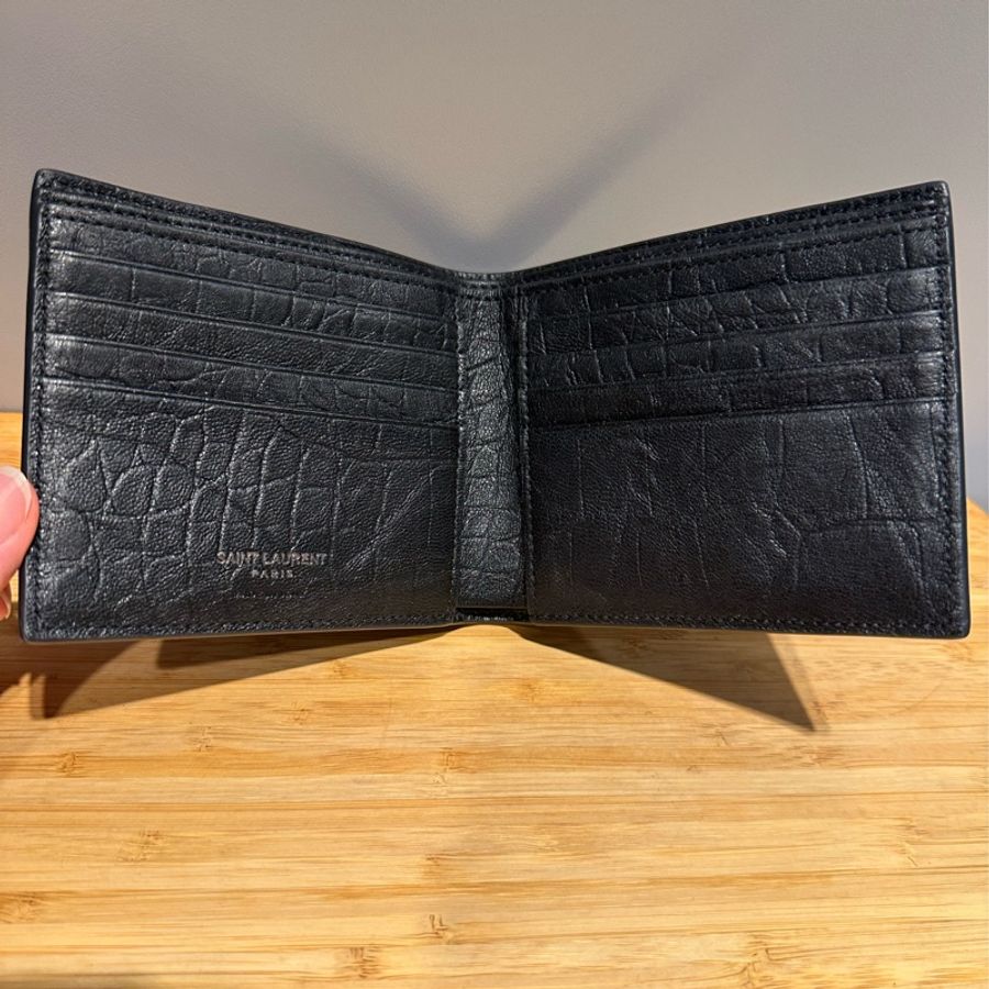 SAINT LAURENT 黑色皮革短夾-3