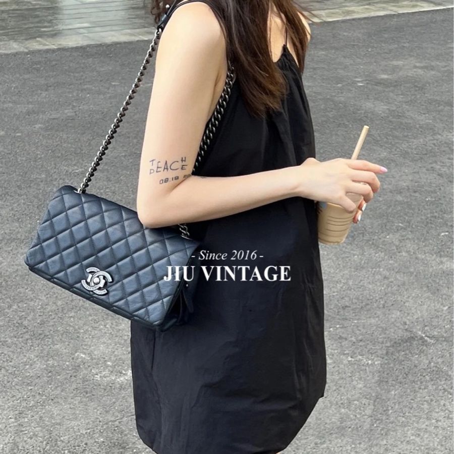 CHANEL 孟買系列 牛皮 菱格 黑銀CF 黑色 鍊條包 斜背包 肩背包 側背包 手提包-16