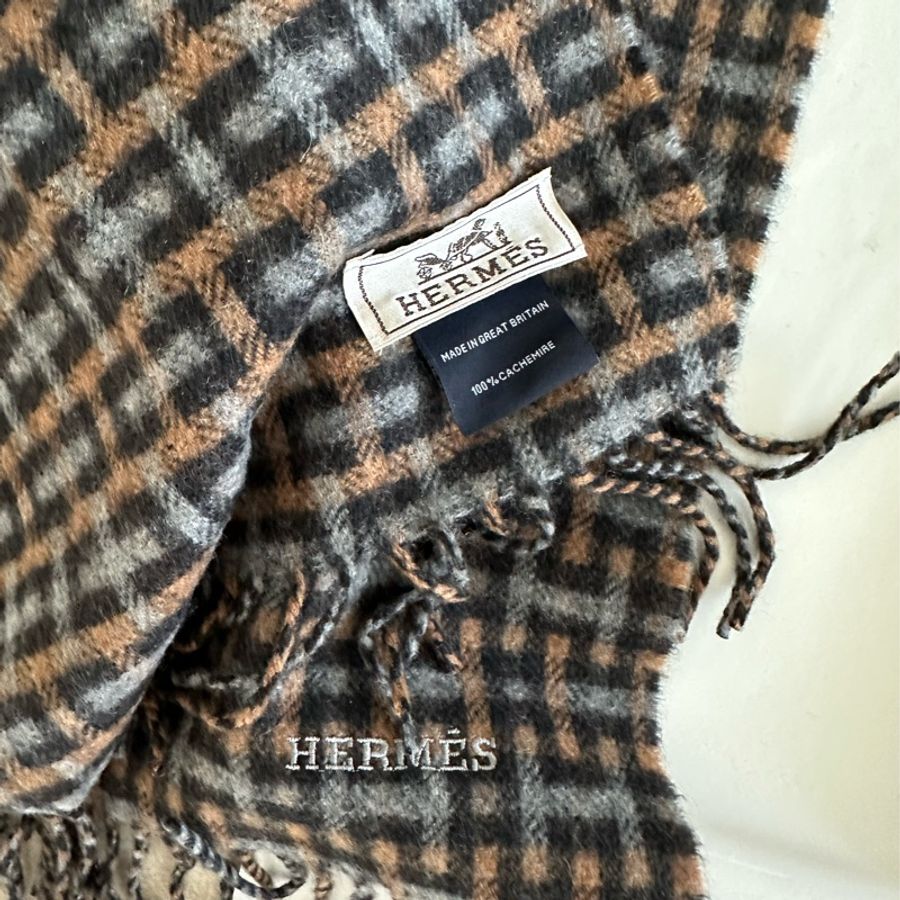 全新 Hermes 愛馬仕cashmere H格紋圍巾-2