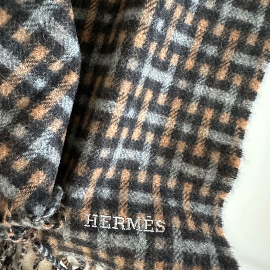 全新 Hermes 愛馬仕cashmere H格紋圍巾-4