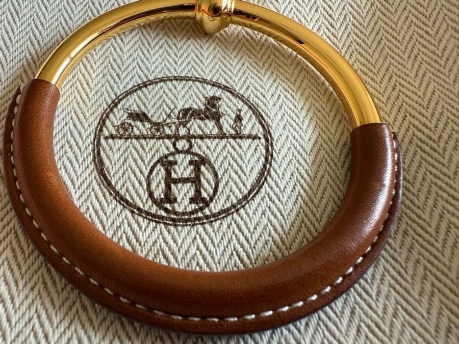 HERMES 金屬/牛皮皮革Necklace項鏈金色/咖啡色-4