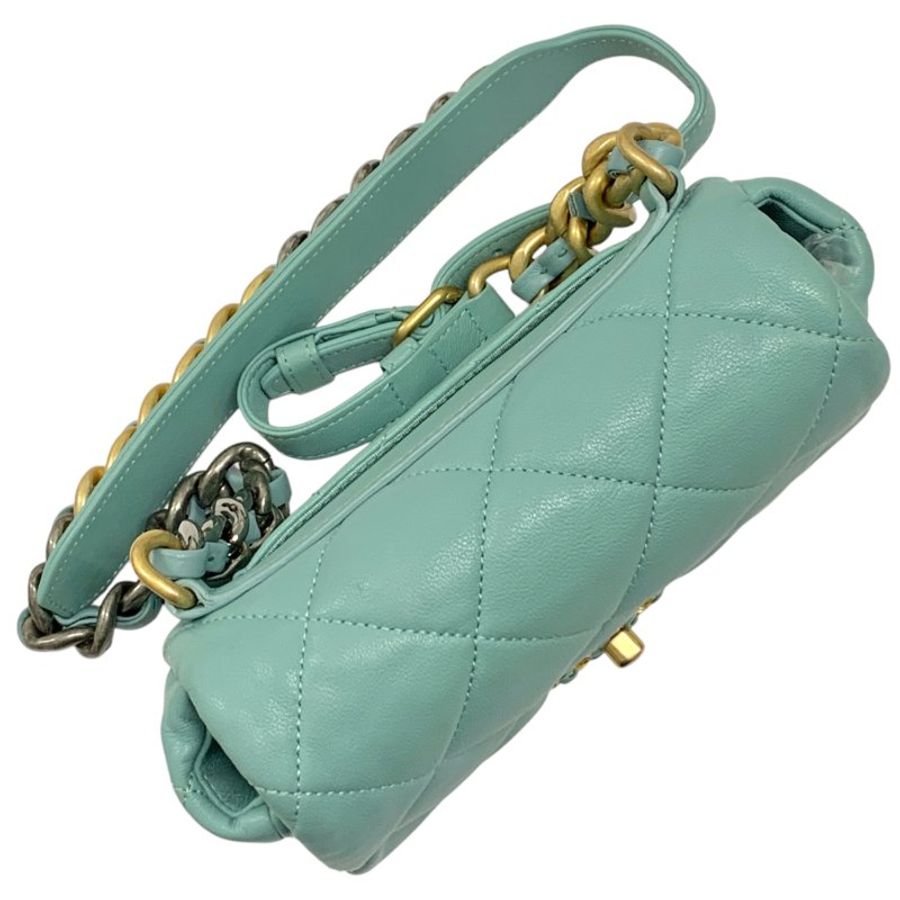 CHANEL香奈兒 CHANEL19 19鍊條腰包 小羊皮 藍綠色-5
