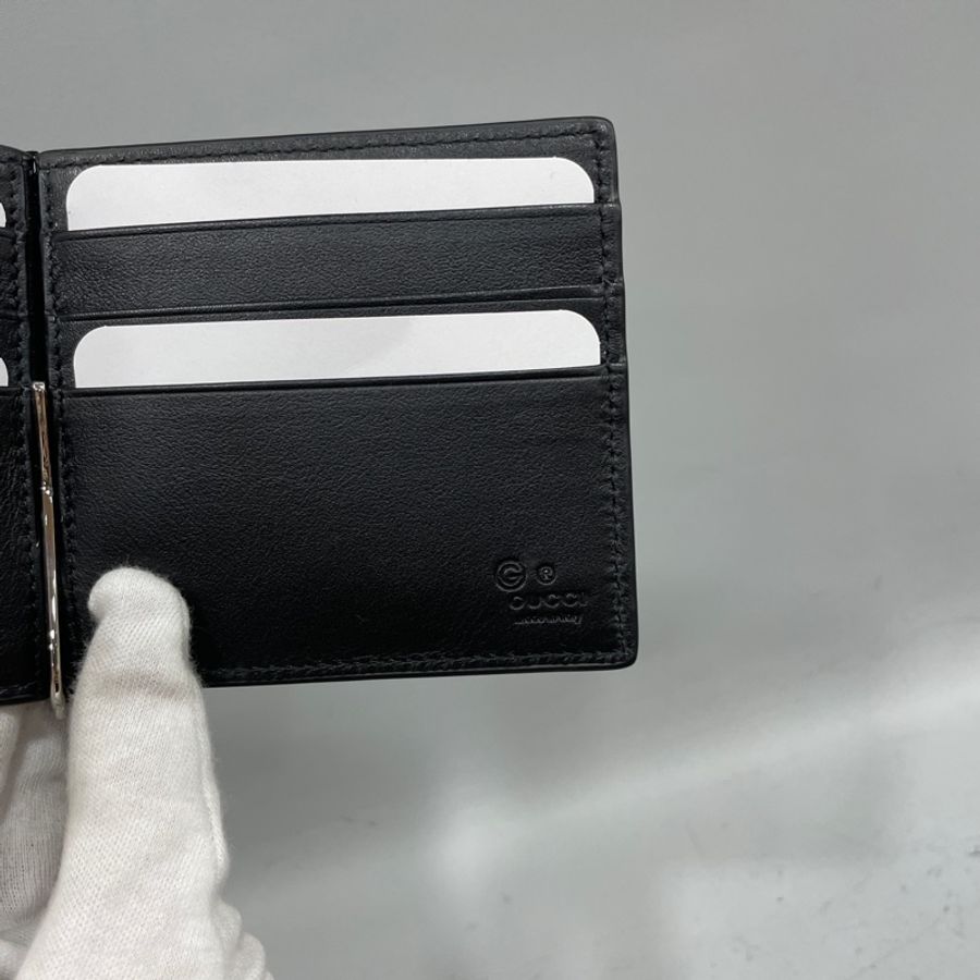Gucci 544478黑牛皮壓紋對開短夾鈔票夾-7