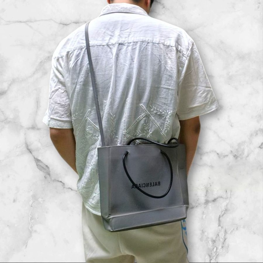 ㊣✨BALENCIAGA✨巴黎世家 灰色 印字 大款 紙袋包 肩背包 側背包 手機包/二手包/二手精品/保證正品-50