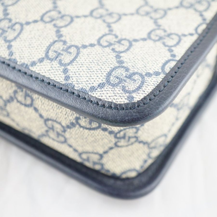 Gucci 658572 INTERLOCKING G 帆布迷你斜背包(藍黑色)(附購證)-11