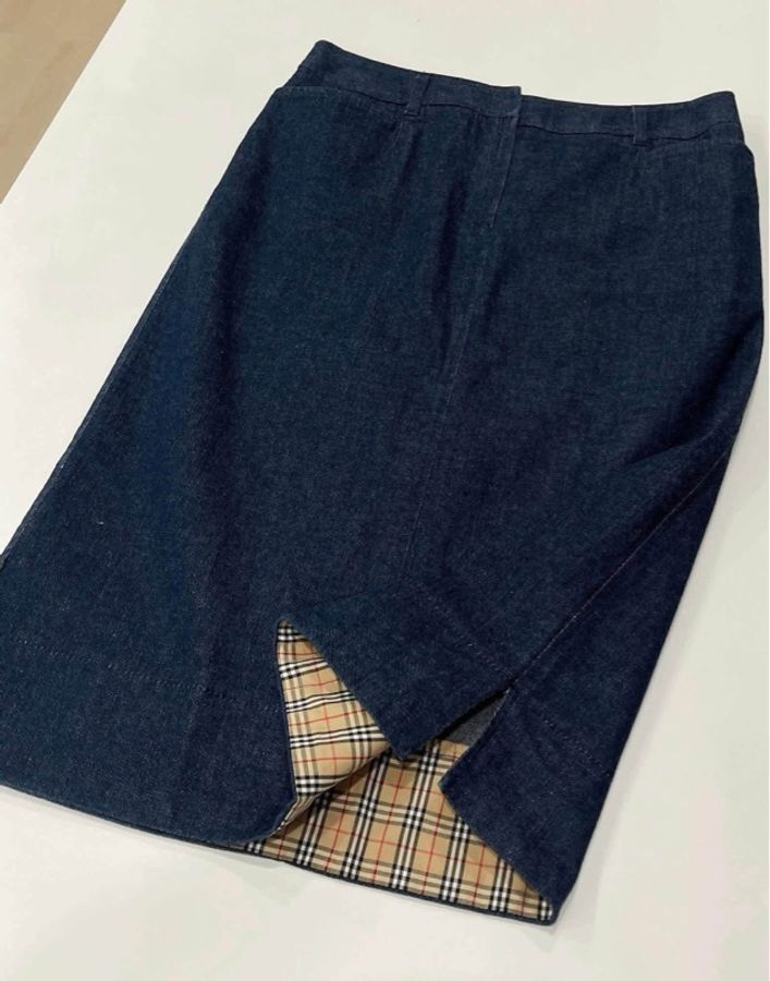 BURBERRY 倫敦 皮革字母牛仔裙(內格紋)-6