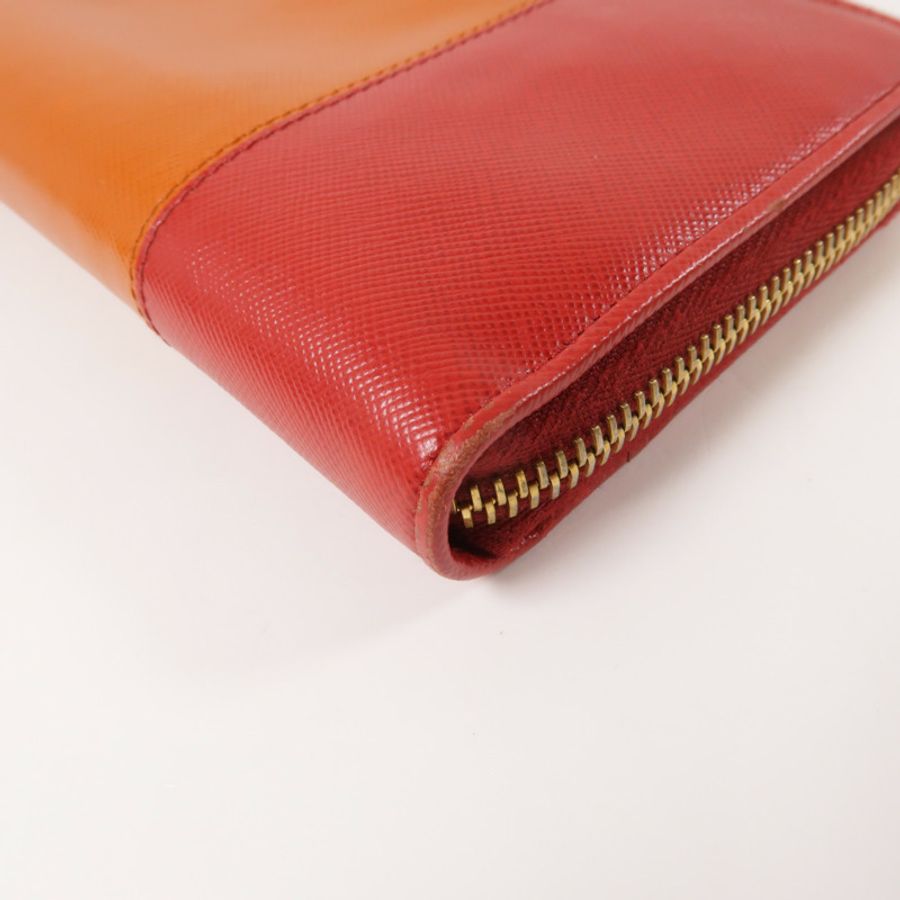 PRADA 【激減優惠】Saffiano皮革Long Wallet金扣長錢包橙色-5