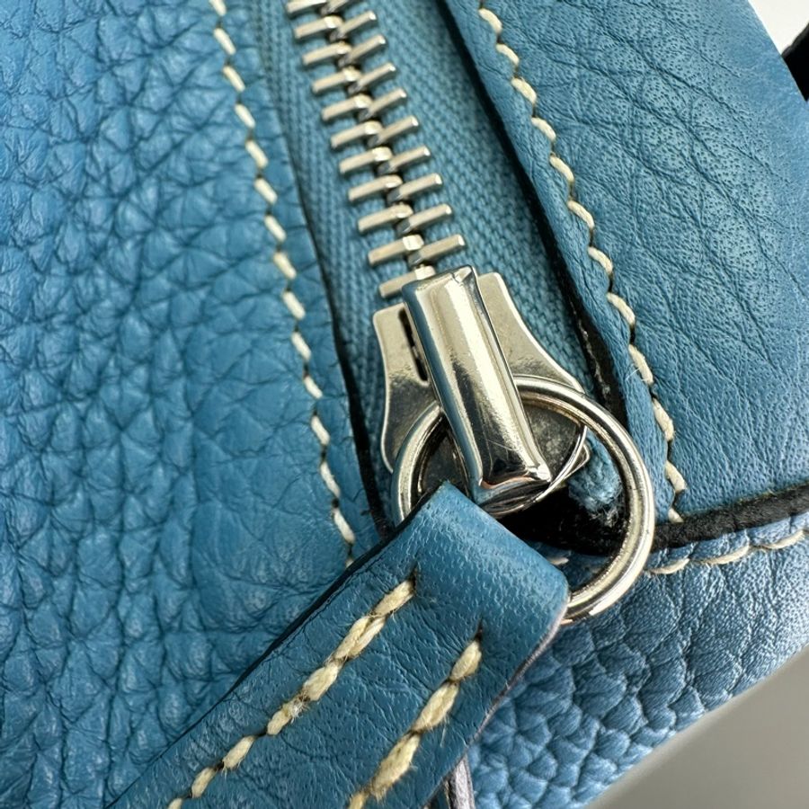 HERMES LINDY 34 TC皮 藍色銀扣 T Stamp 手提 單肩包-14