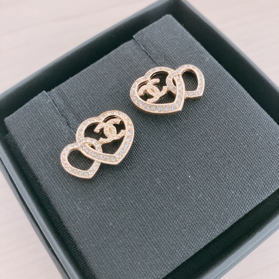 TK1645 Chanel 香奈兒雙心鑲水晶耳環CC Logo Double Hearts Earrings Crystal X GHW [New]-1