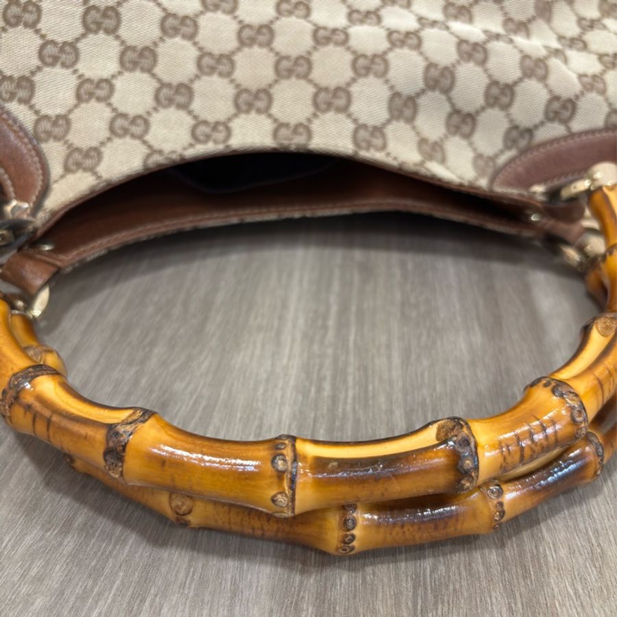 GUCCI 137395 咖啡 GG 字紋 VINTAGE 緹花布 竹節 手提包 肩背包 晚宴包-18