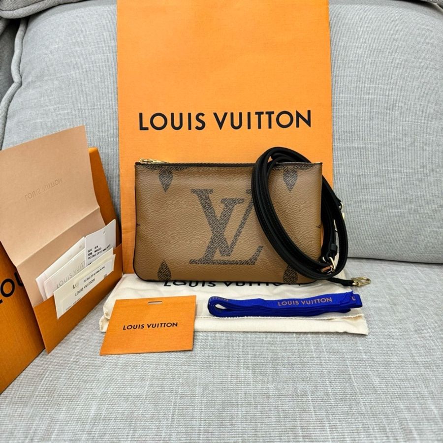 LV M69203 Double Zip Pochette 雙色老花二合一斜背包-0
