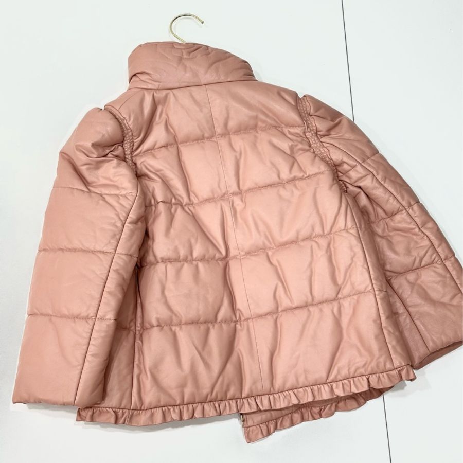 miu miu 粉色 七分袖 羔羊皮 夾克 外套 皮外套-7