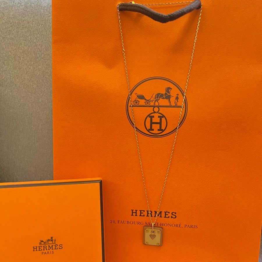 Hermes 愛心皮革項鍊玫瑰金/金-3