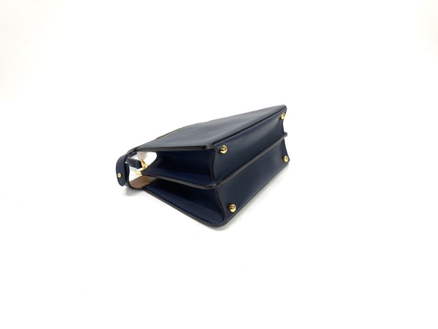 Fendi 靛藍拚粉咖色牛皮Peekaboo 小型雙層手提斜背包-6