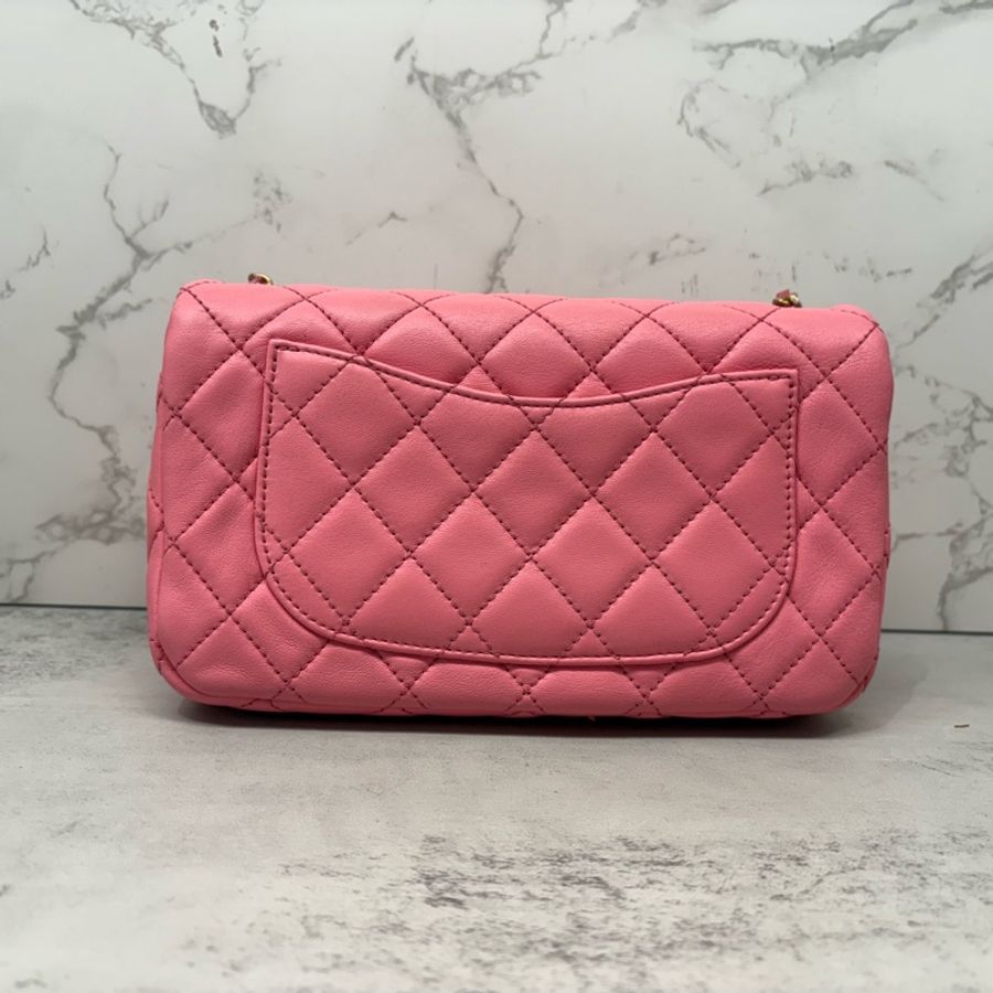 CHANEL 香奈兒|22A coco flap cf20 大mini 菱格紋口蓋包/鏈條包 金球調節扣 cf20 大mini 粉金扣-3