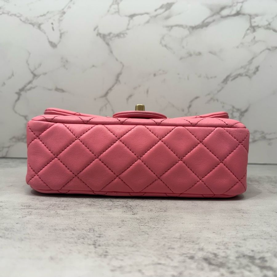 CHANEL 香奈兒|22A coco flap cf20 大mini 菱格紋口蓋包/鏈條包 金球調節扣 cf20 大mini 粉金扣-7