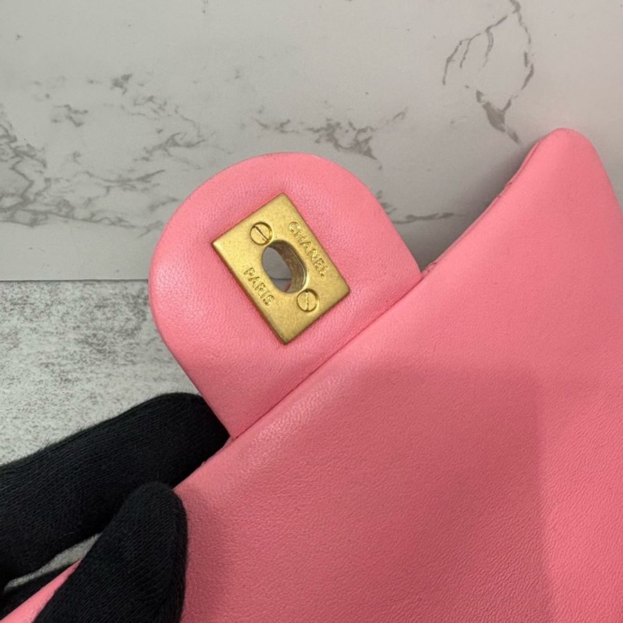 CHANEL 香奈兒|22A coco flap cf20 大mini 菱格紋口蓋包/鏈條包 金球調節扣 cf20 大mini 粉金扣-10