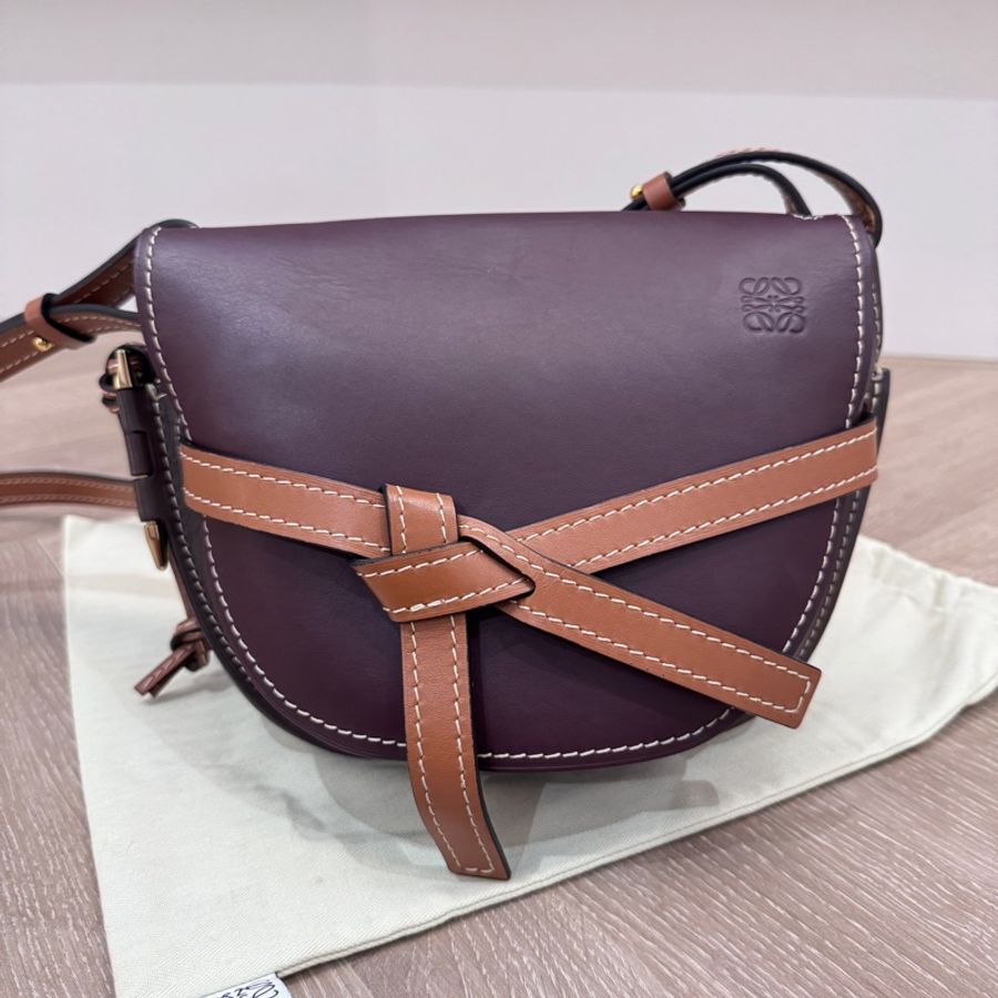 Loewe small Gate 經典馬鞍包 深咖拼色-5