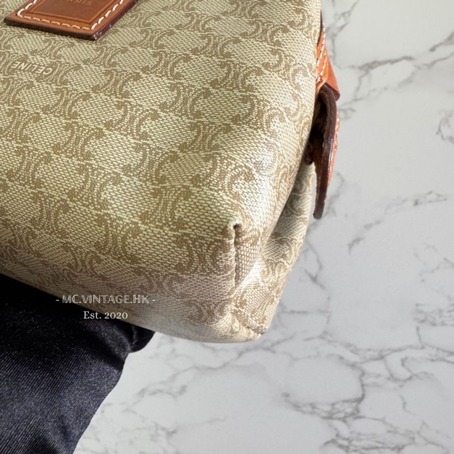 CELINE Vintage Macadam Mini Pouch 中古 老花 米色 雲朵包 化妝包-13