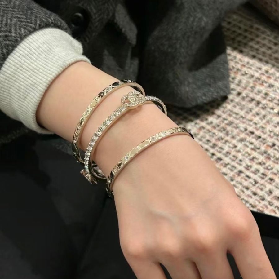 CHANEL香奈兒 25p鑲嵌設計 三合一金屬手鐲 男女同款-2