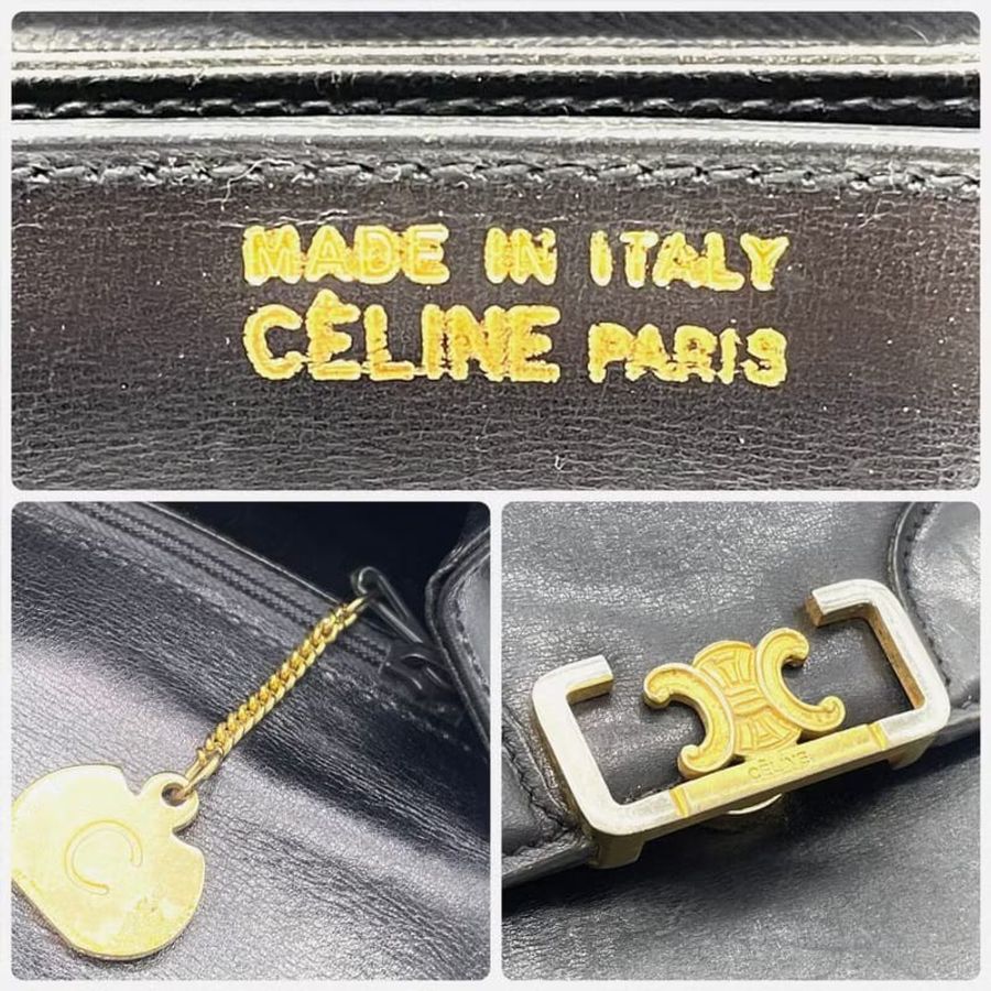 【LA LUNE】絕版中古包 Celine 黑色凱旋門皮革包 單肩包 側背包 古董復古包-6