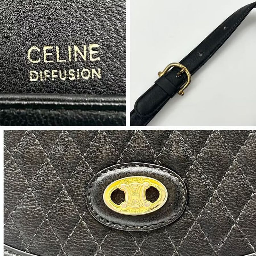 【LA LUNE】絕版中古包 Celine黑色凱旋門馬鞍包 皮革包 單肩包 側背包 斜背包-6