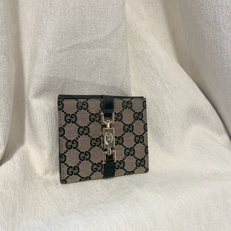 Gucci黑色老花中古錢包短夾 連散子包位置 日本中古二手Vintage-0