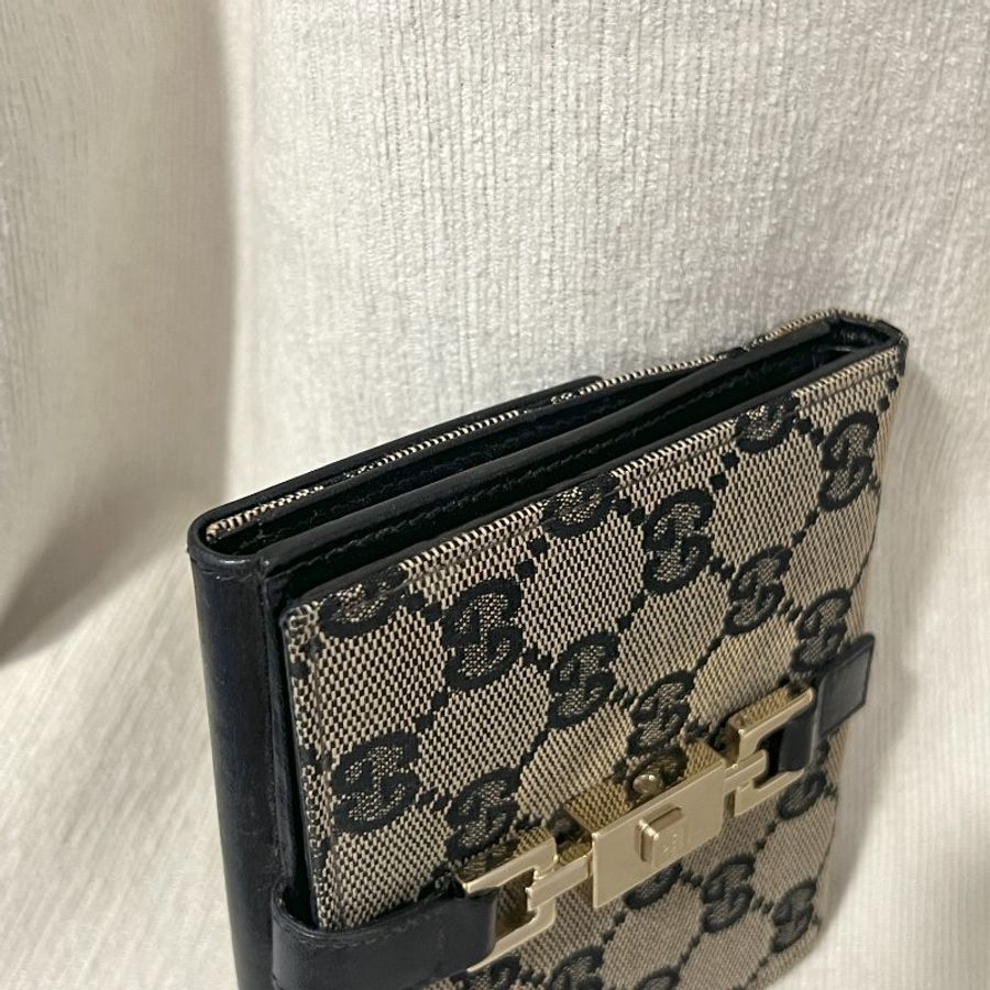 Gucci黑色老花中古錢包短夾 連散子包位置 日本中古二手Vintage-2