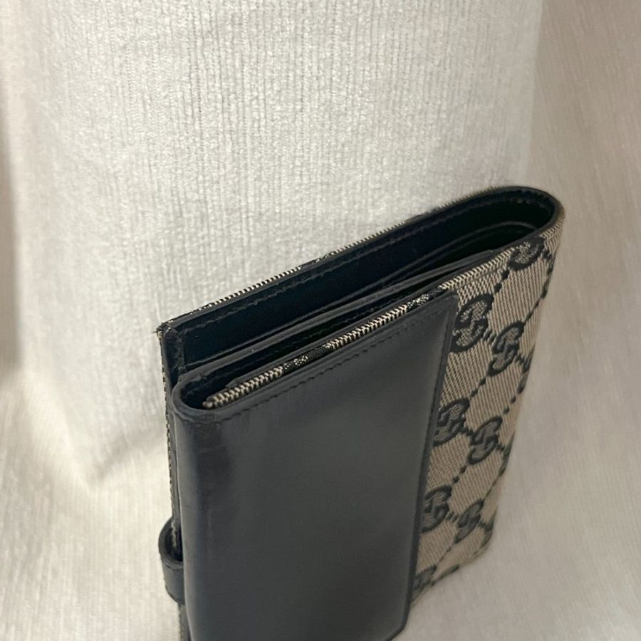 Gucci黑色老花中古錢包短夾 連散子包位置 日本中古二手Vintage-3