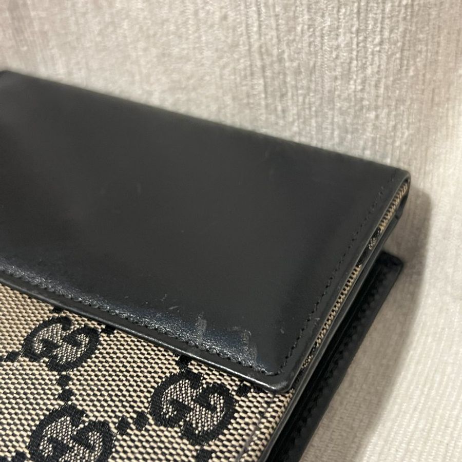 Gucci黑色老花中古錢包短夾 連散子包位置 日本中古二手Vintage-4