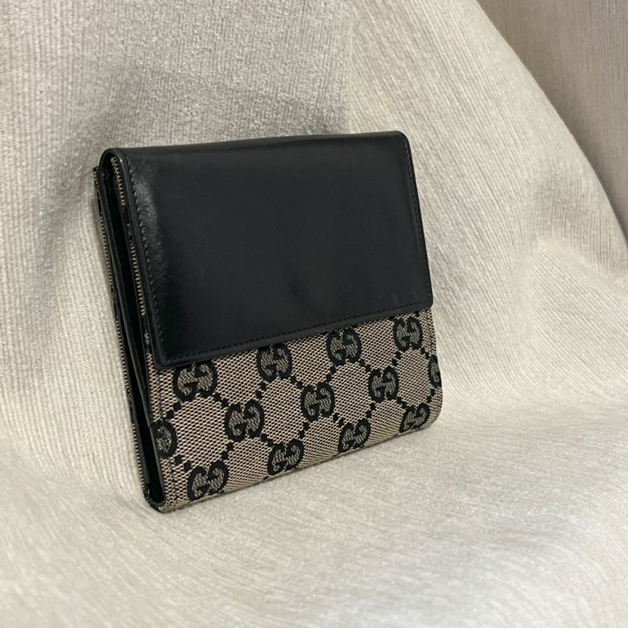 Gucci黑色老花中古錢包短夾 連散子包位置 日本中古二手Vintage-5