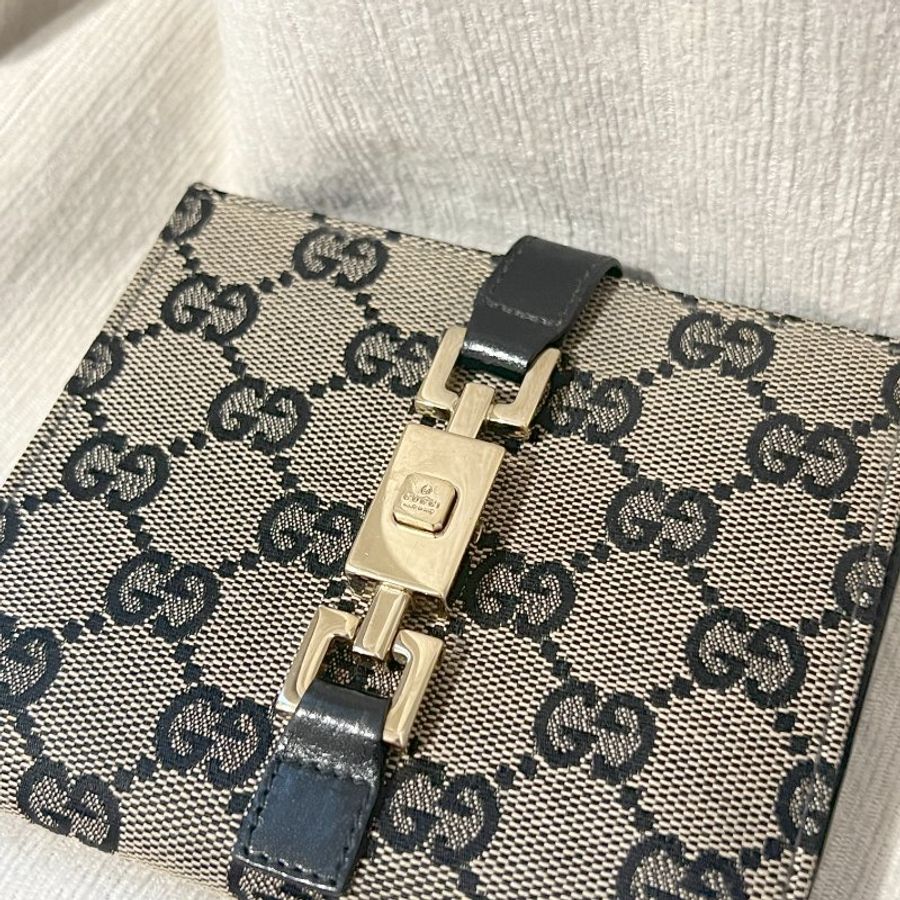 Gucci黑色老花中古錢包短夾 連散子包位置 日本中古二手Vintage-6