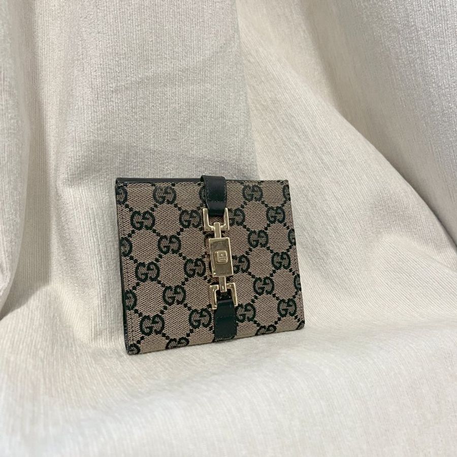 Gucci黑色老花中古錢包短夾 連散子包位置 日本中古二手Vintage-7