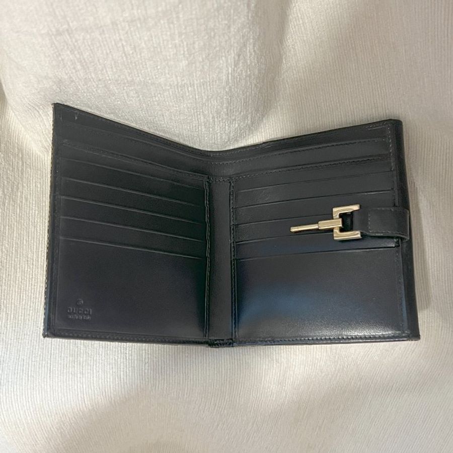 Gucci黑色老花中古錢包短夾 連散子包位置 日本中古二手Vintage-8