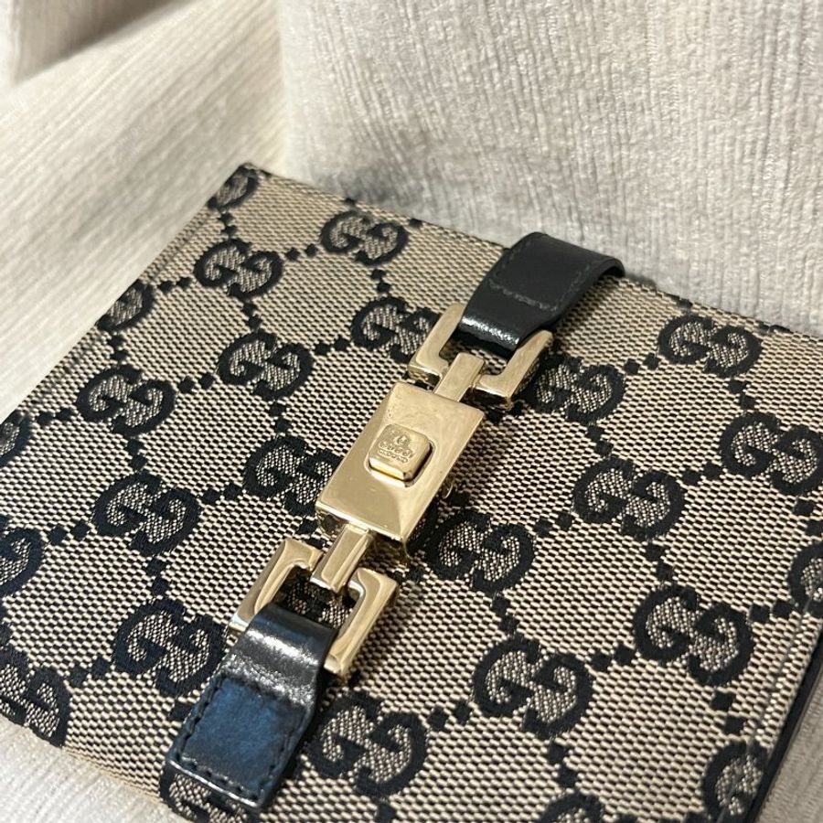 Gucci黑色老花中古錢包短夾 連散子包位置 日本中古二手Vintage-10