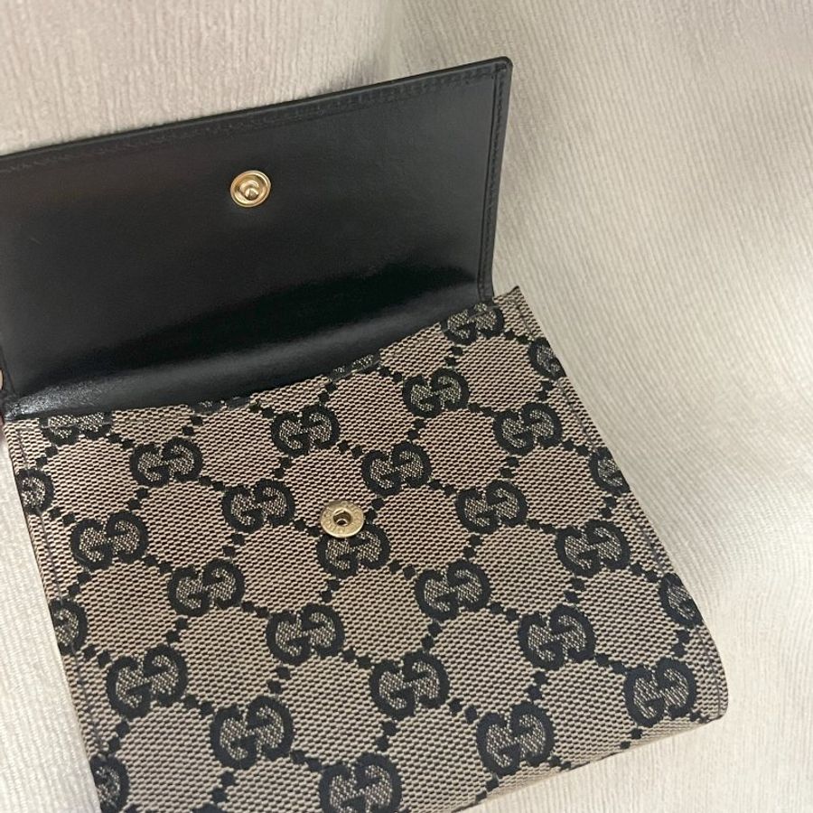 Gucci黑色老花中古錢包短夾 連散子包位置 日本中古二手Vintage-11