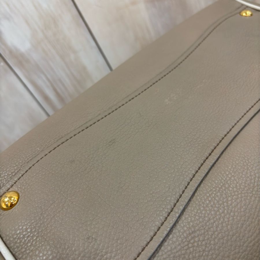 MIU MIU 大象灰 全皮 滾白邊 拉鍊 內袋 肩背包 托特包 手提包-13